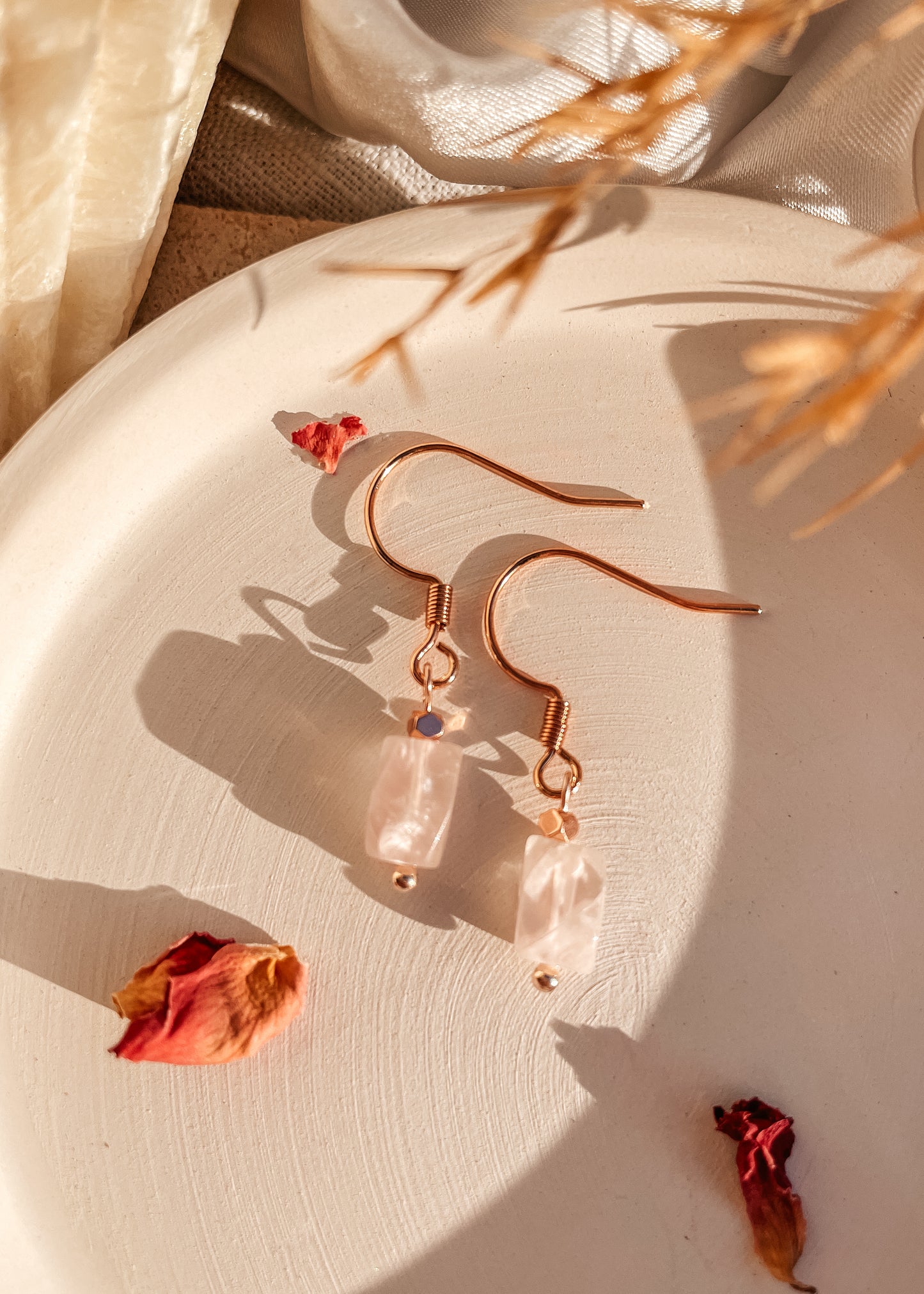 Rose Gold Rose Quartz Earrings