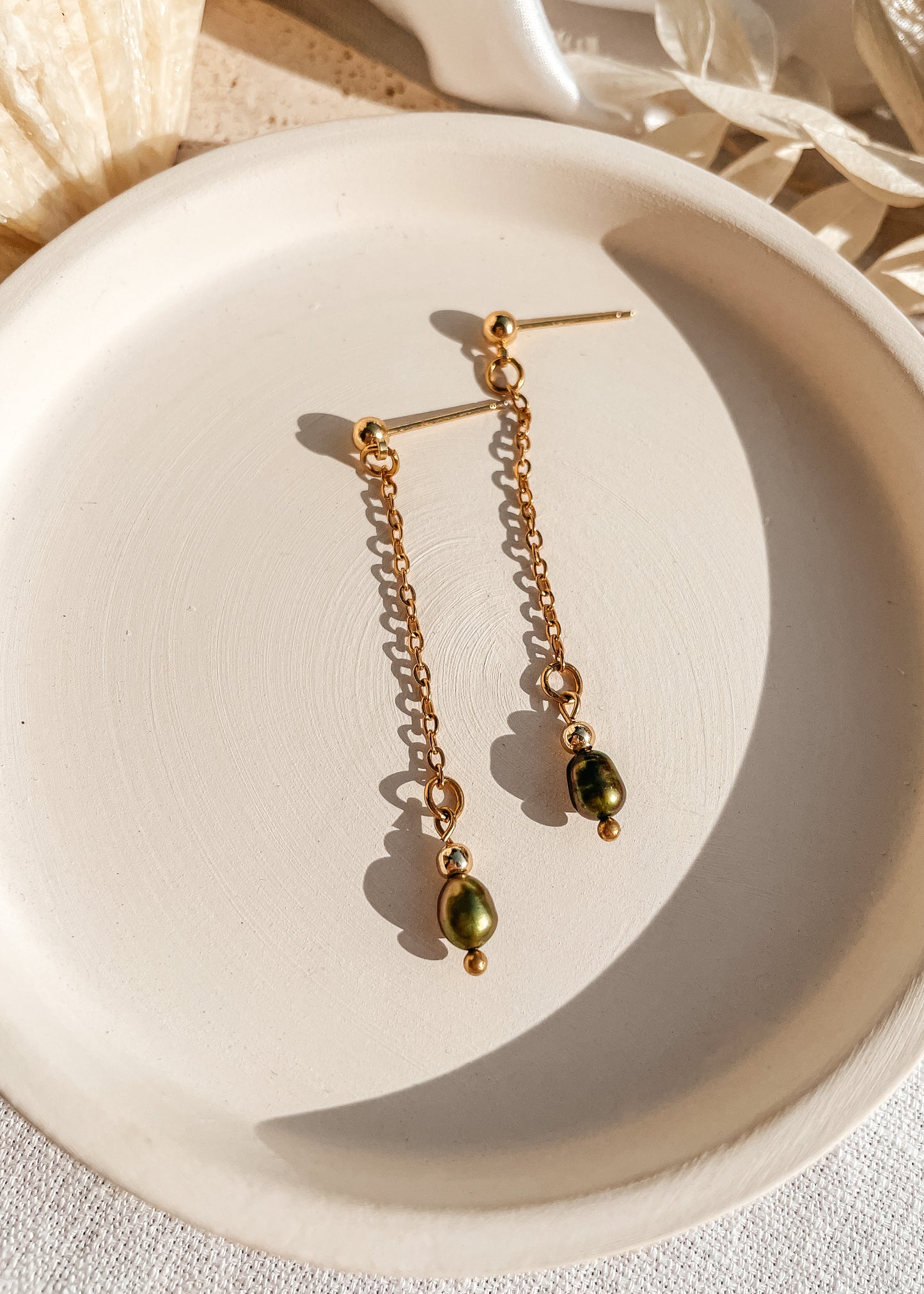 Olive Pearl Earring Drops