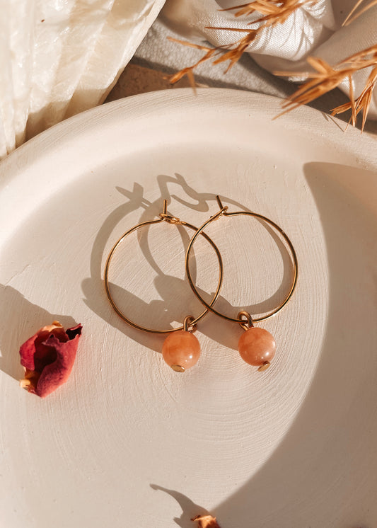 Peach Moonstone Hoops