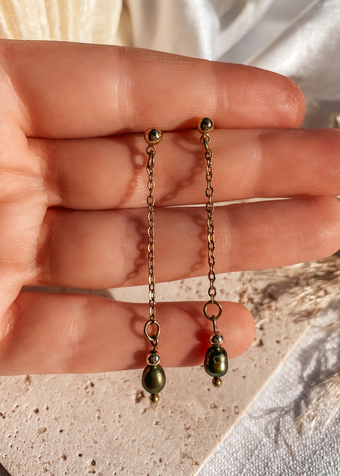 Olive Pearl Earring Drops