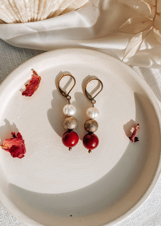 Christmas Coral & Pearl Earrings