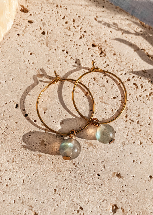 Flashy Labradorite Hoop Earrings