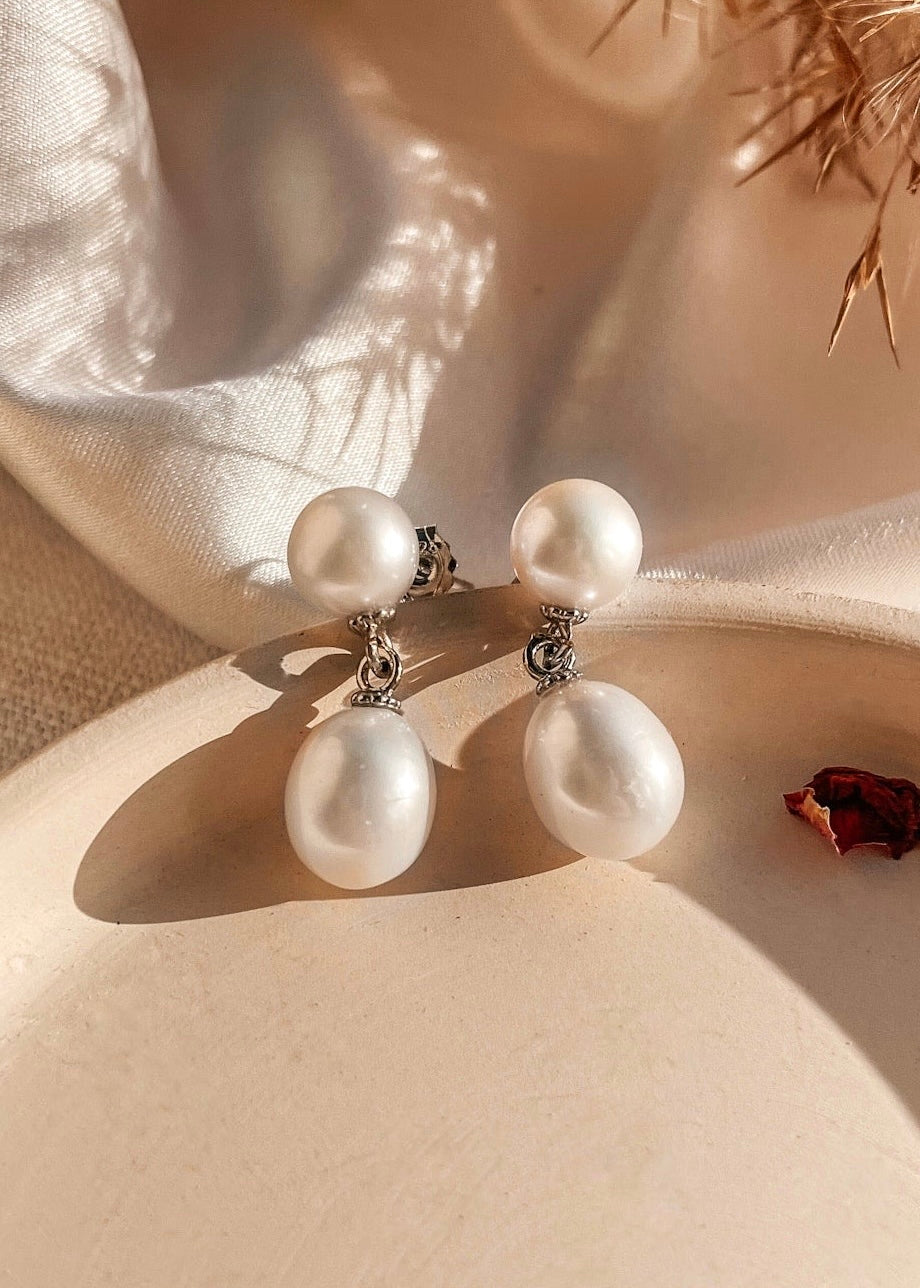 Double Pearl Stud Drops