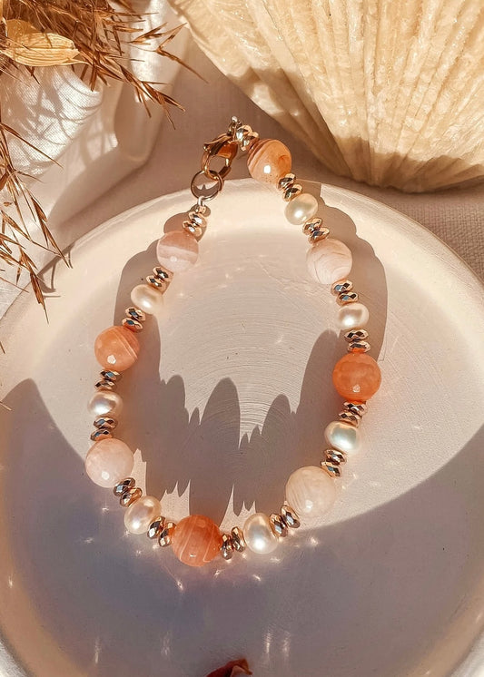 Lenore Pearl & Peach Agate Bracelet