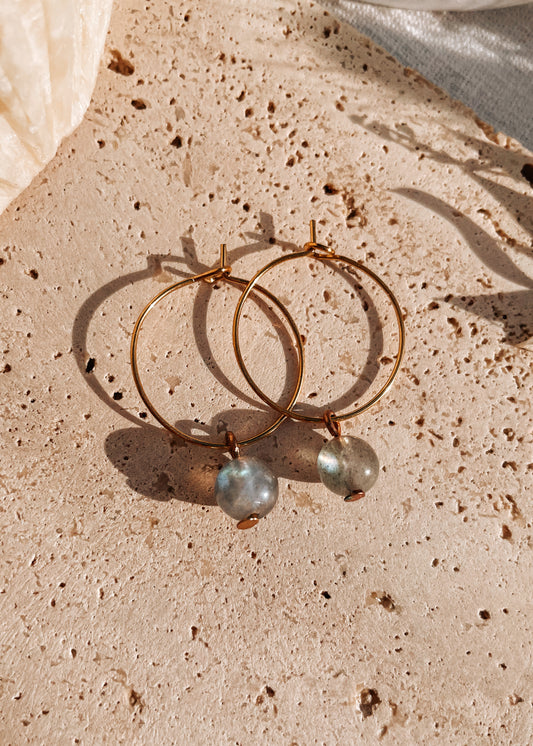 Flashy Labradorite Hoop Earrings