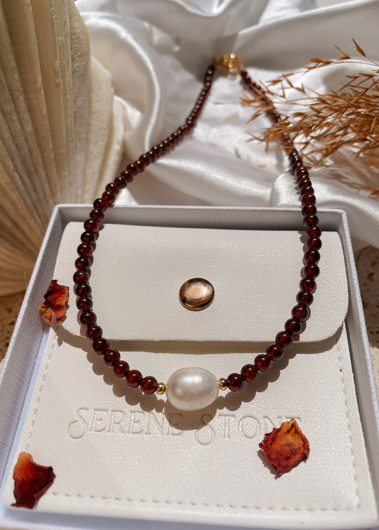 Diana Garnet Pearl Necklace