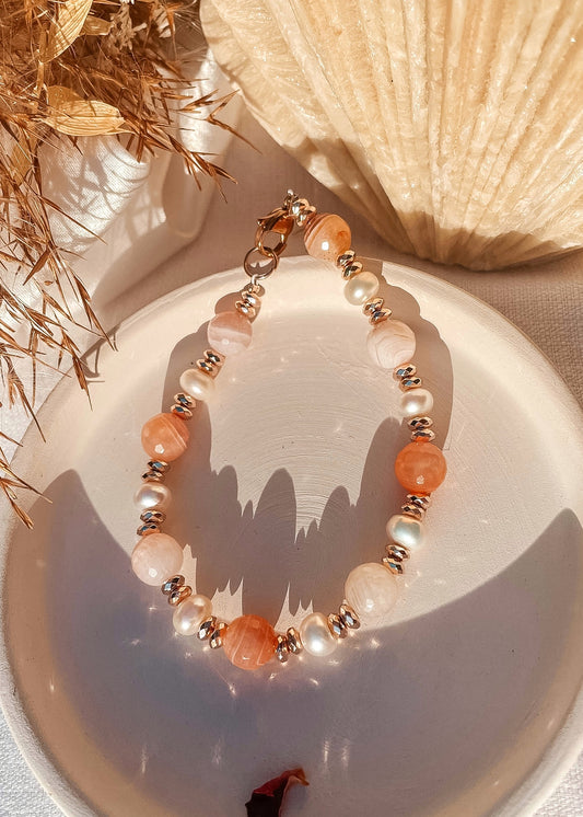 Lenore Pearl & Peach Agate Bracelet