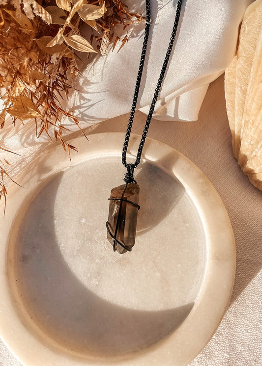 Smoky Quartz Black Wire Wrapped Necklace