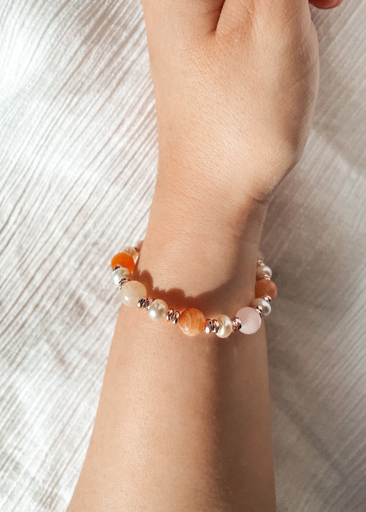 Lenore Pearl & Peach Agate Bracelet