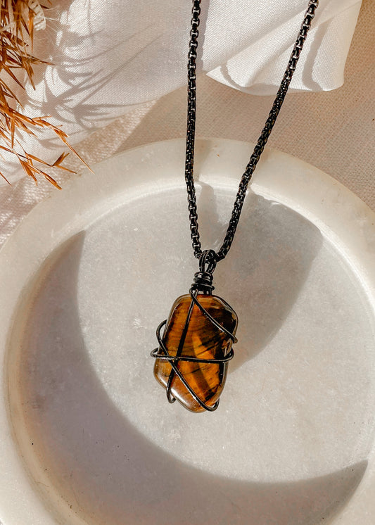 Tiger Eye Black Wire Wrapped Necklaces