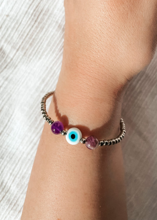 Amethyst Evil Eye Stainless Steel Bracelet