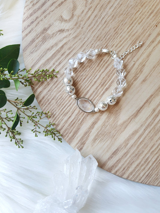 Clear Quartz Silver Lava Bracelet