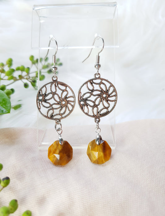 Tiger Eye Flower Earring