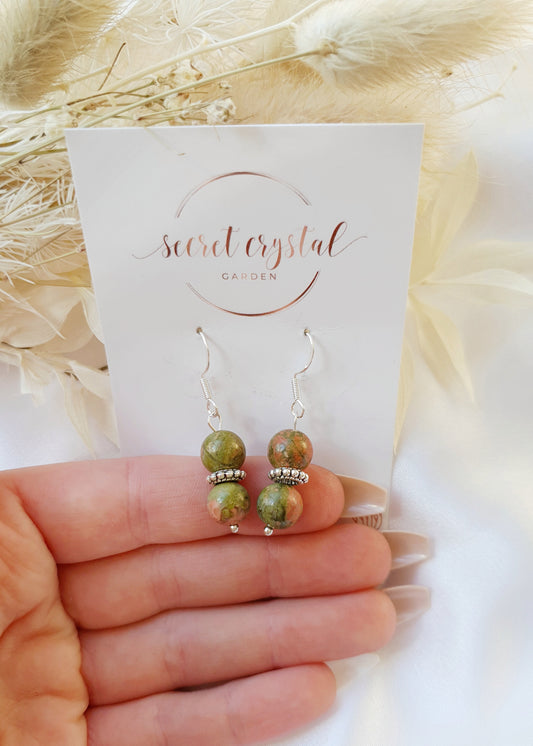 Unakite With Silver Rondelle Earrings