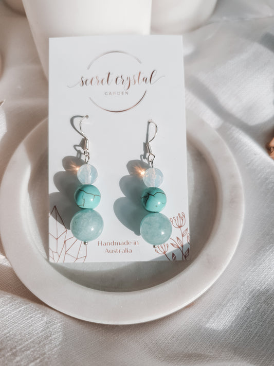 Triple Blue Stone Earrings