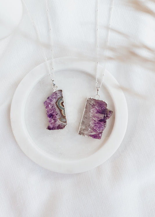 Amethyst Slice Pendant - Silver