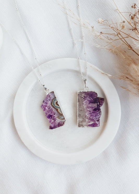 Amethyst Slice Pendant - Silver