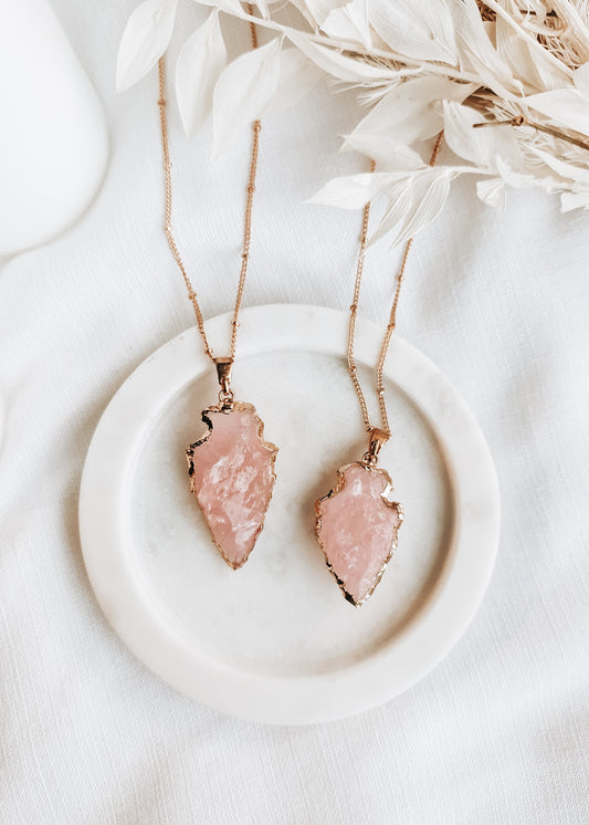 Raw Rose Quartz Arrow Pendant