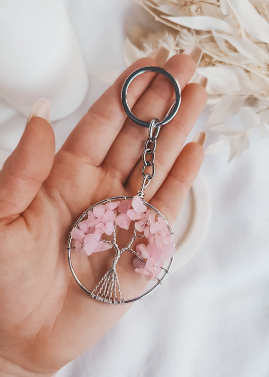 Tree Of Life Keychain - Rose Quartz