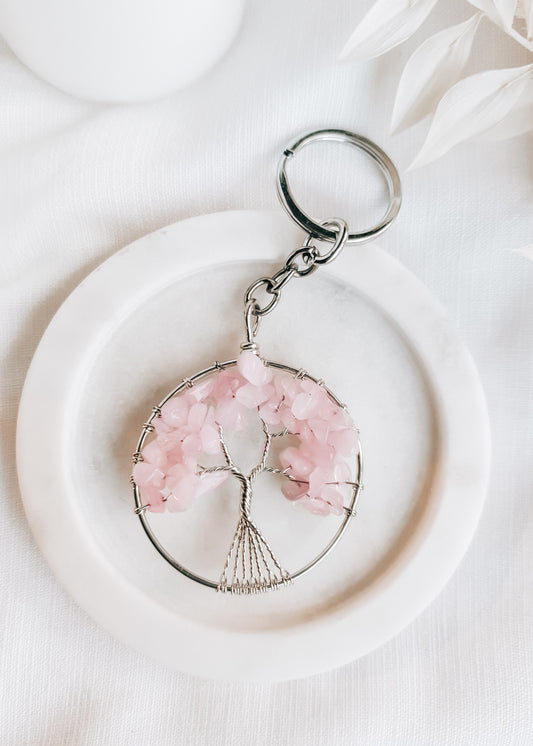 Tree Of Life Keychain - Rose Quartz