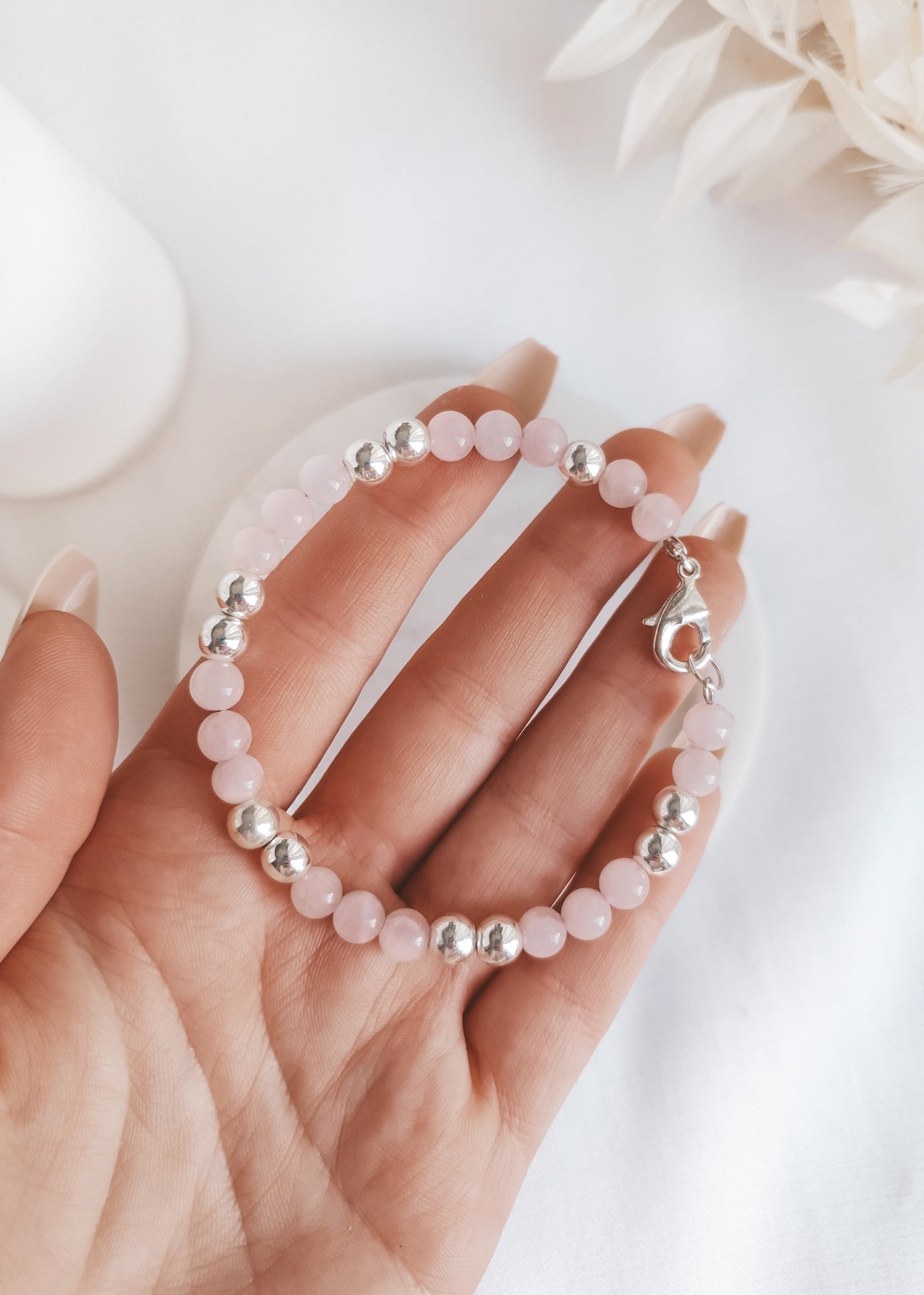 Silver Rose Quartz Bangle