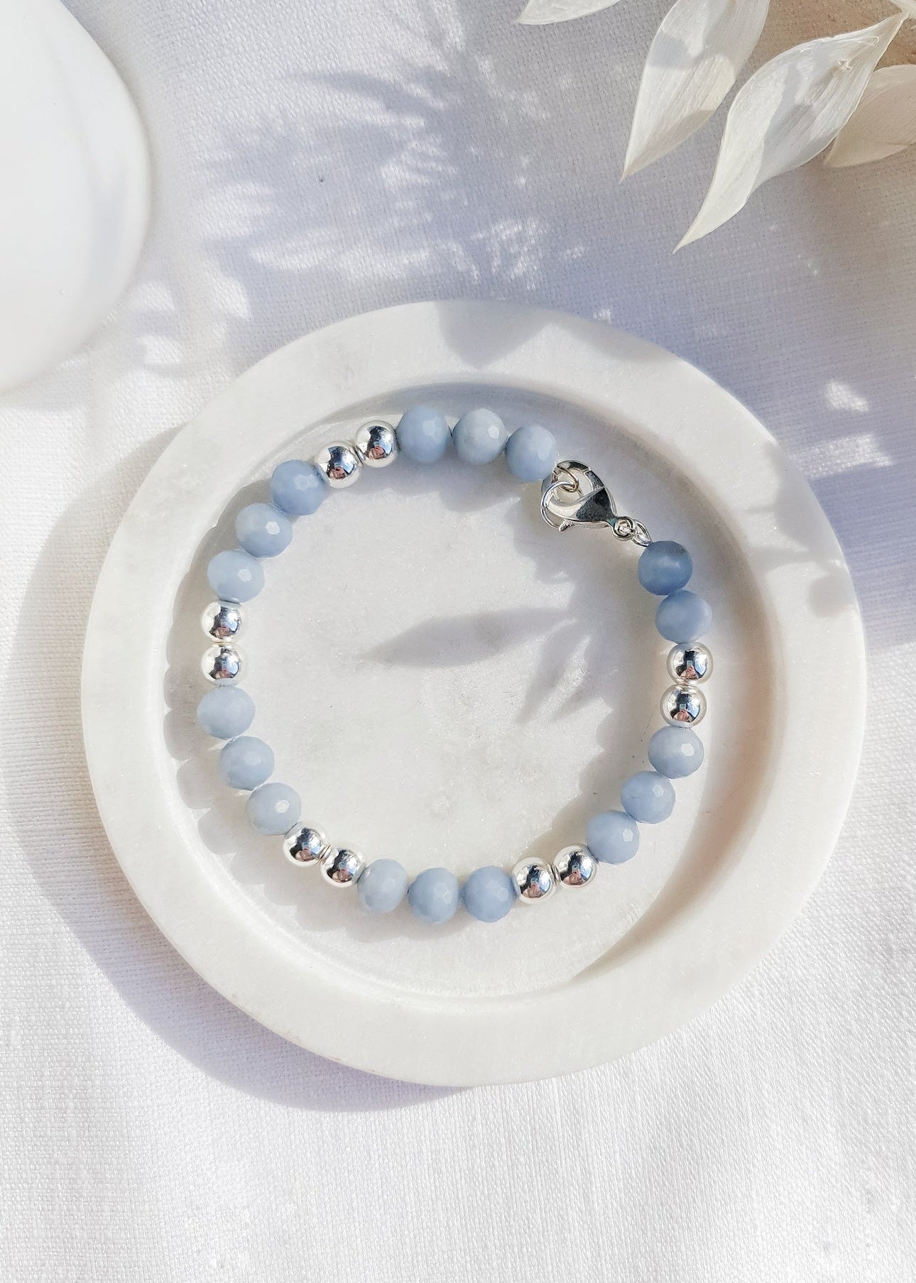 Angelite + Silver Hematite Bangle Bracelet