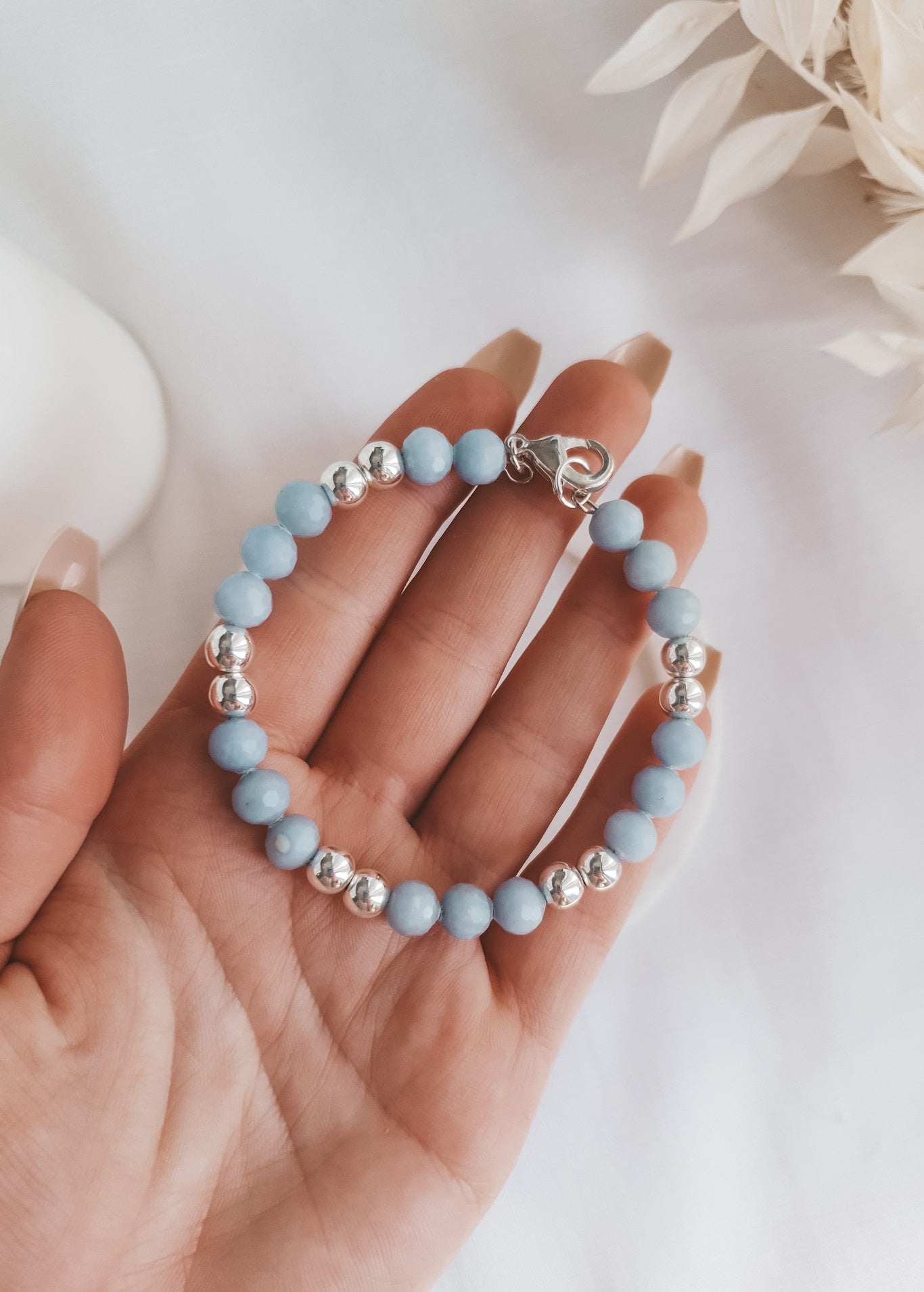 Angelite + Silver Hematite Bangle Bracelet