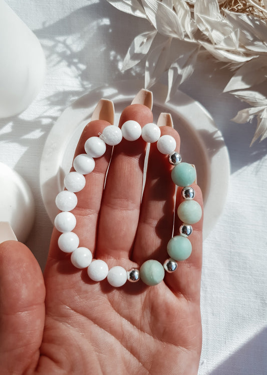 Amazonite + Snow Quartz Bracelet