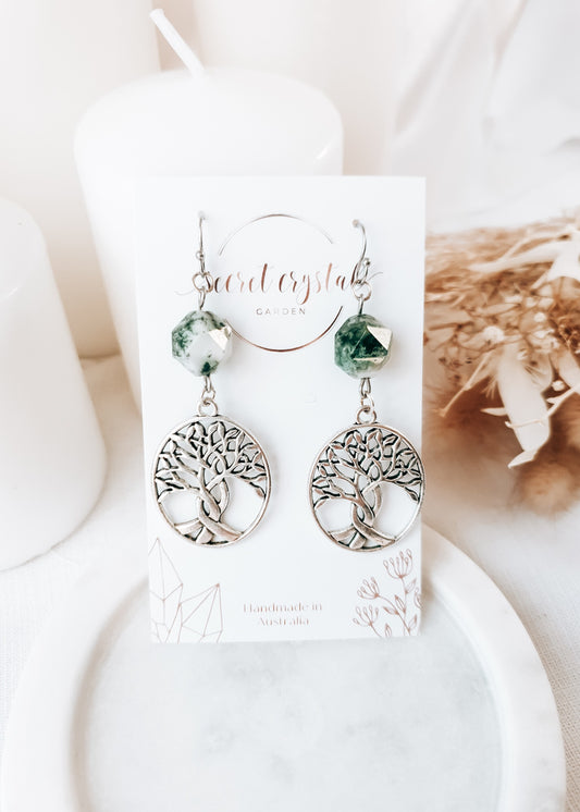 Moss Agate Tree Of Life Earring