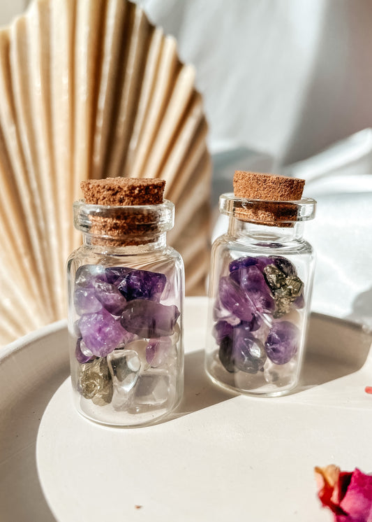 Peace Manifesting Jars- Amethyst, Pyrite, Clear Quartz & Pearl