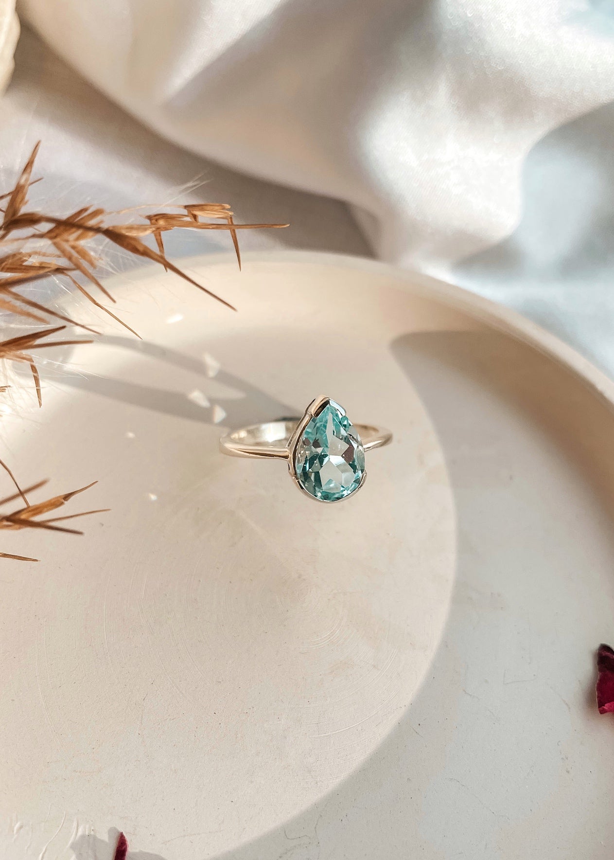 Blue Topaz Teardrop Ring