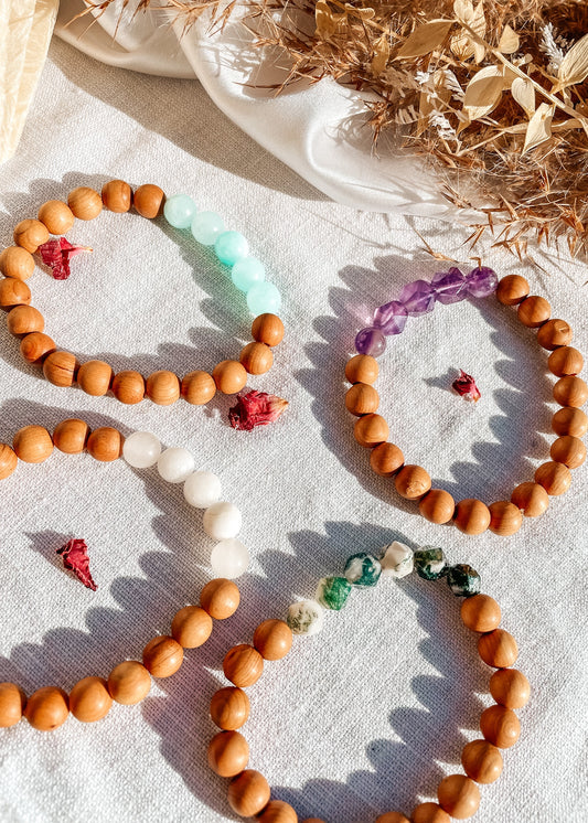 Gemstone + Cedar Wood Bracelet