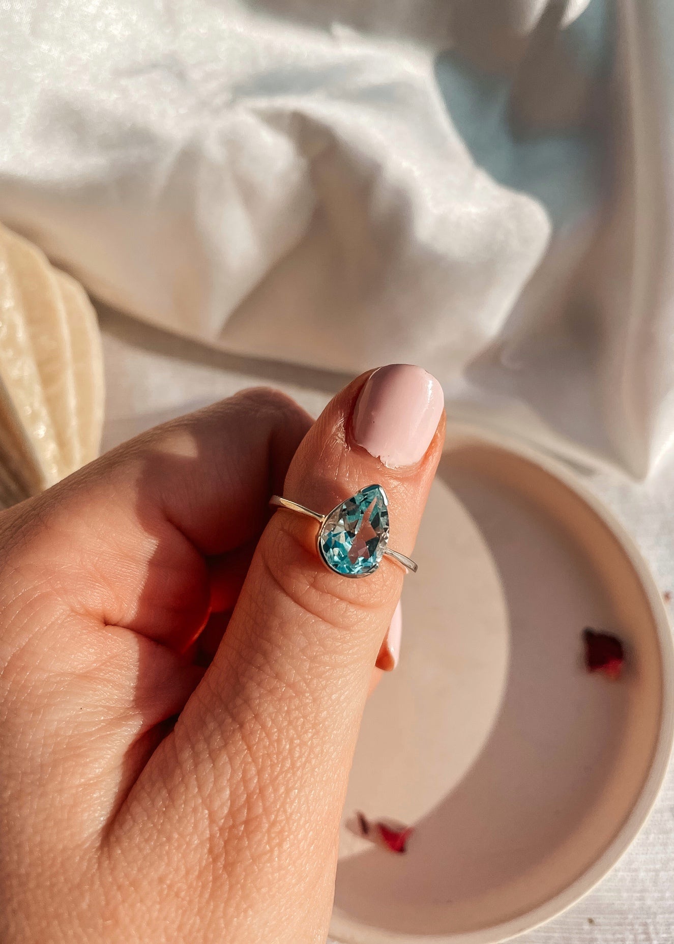 Blue Topaz Teardrop Ring