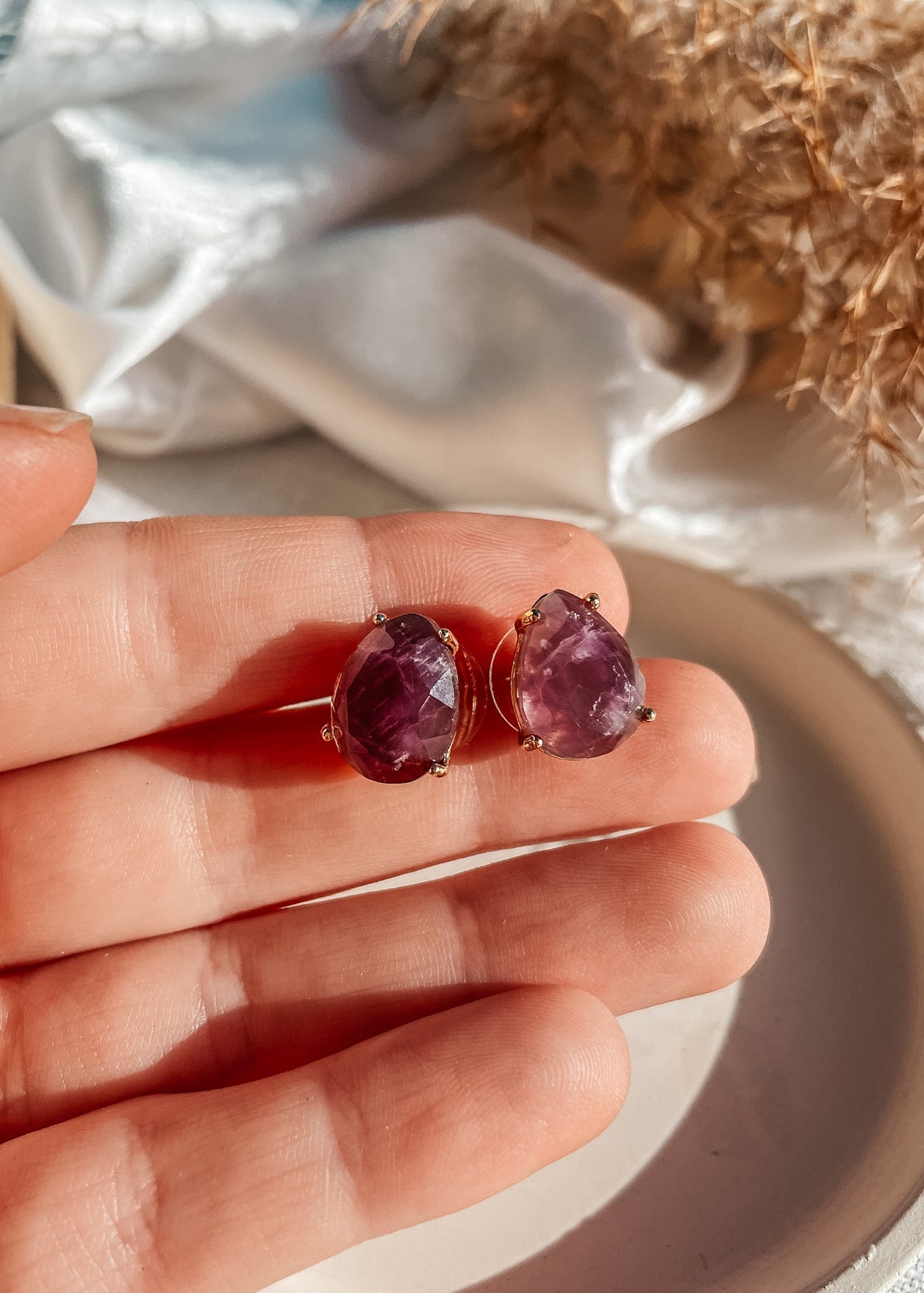 Gemstone Drop Studs