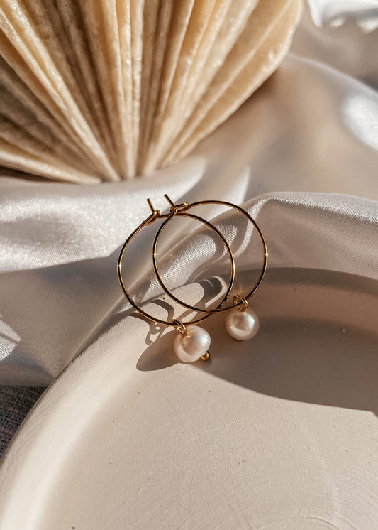 Gold Pearl Hoops