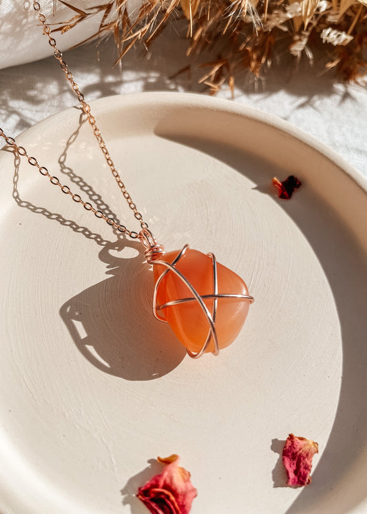 Apricot Agate Wire Wrapped Necklace