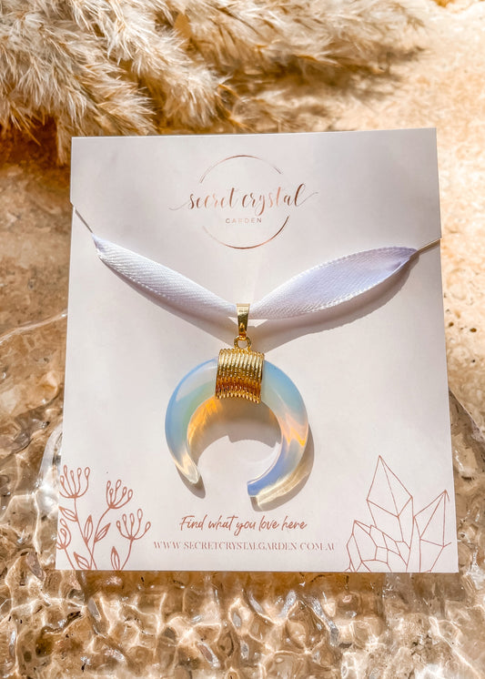 Opalite Gold Moon Pendant