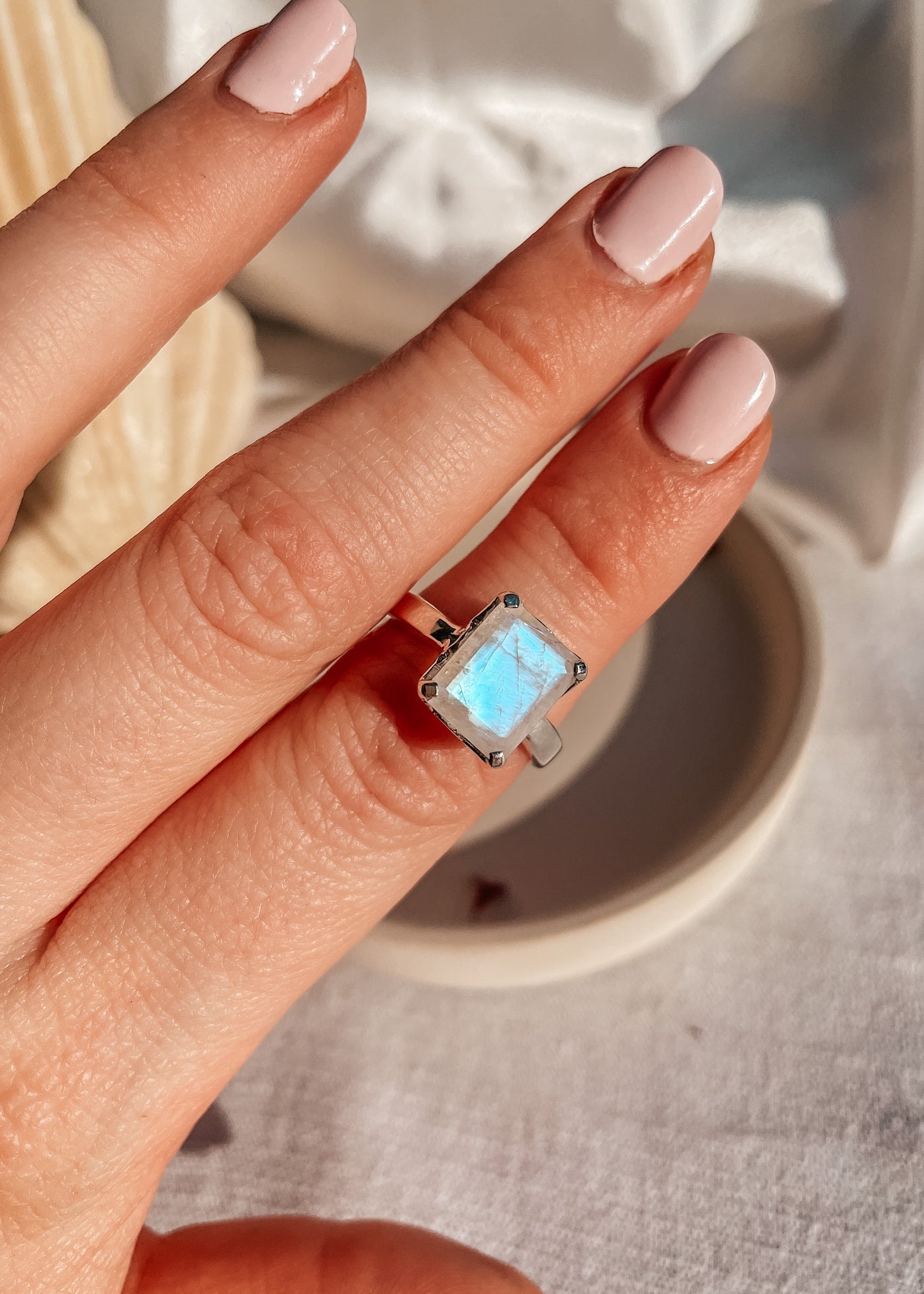 Large Rectangle Moonstone Ring