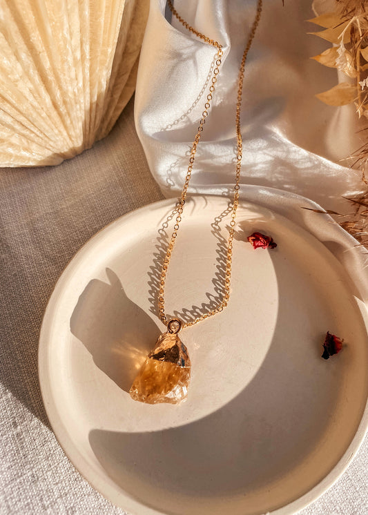 Raw Citrine Necklace- Gold