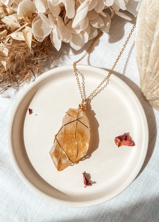 Large Citrine Wire Wrapped Necklace