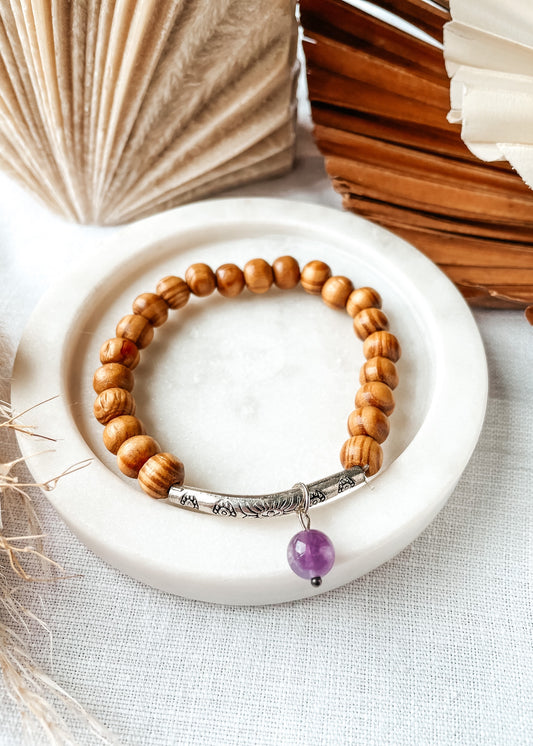 Cedar Wood & Amethyst Charm Bracelet