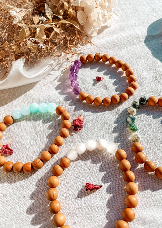 Gemstone + Cedar Wood Bracelet