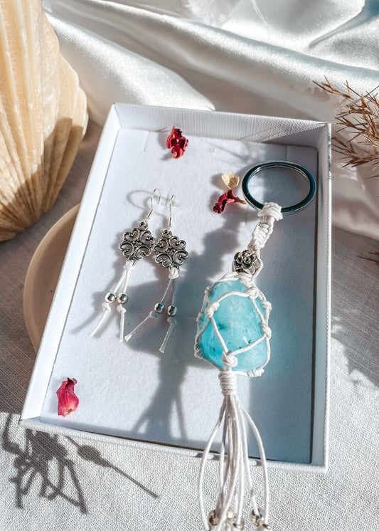 Blue Aragonite Macrame Keychain