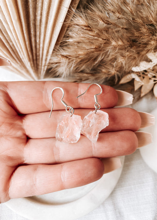 Raw Rose Quartz Earrings