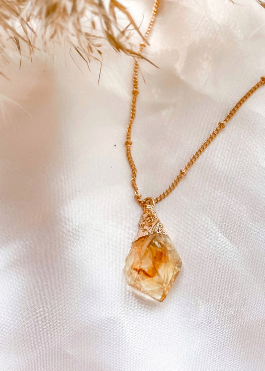 Raw Citrine Necklace- Gold