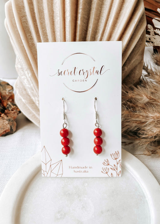 Red Coral Triple Earring