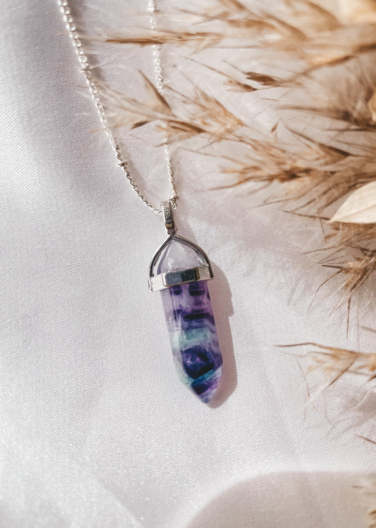 Fluorite Point Pendant - Silver