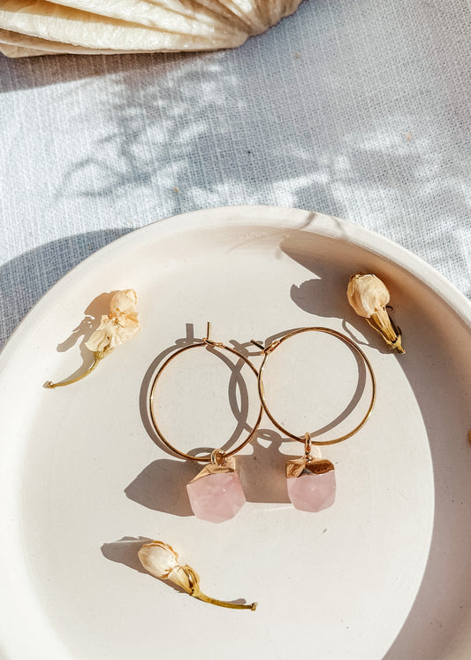 Rose Quartz Hoops