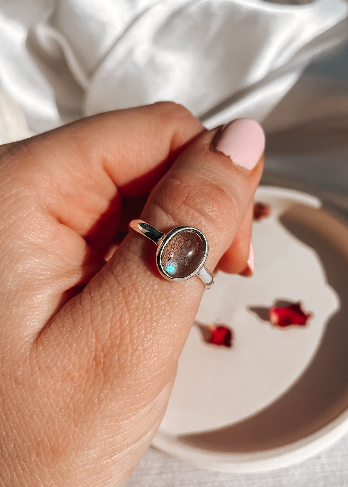 Labradorite Oval Dainty Ring