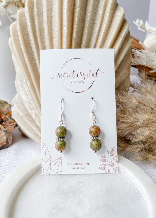 Unakite With Silver Rondelle Earrings